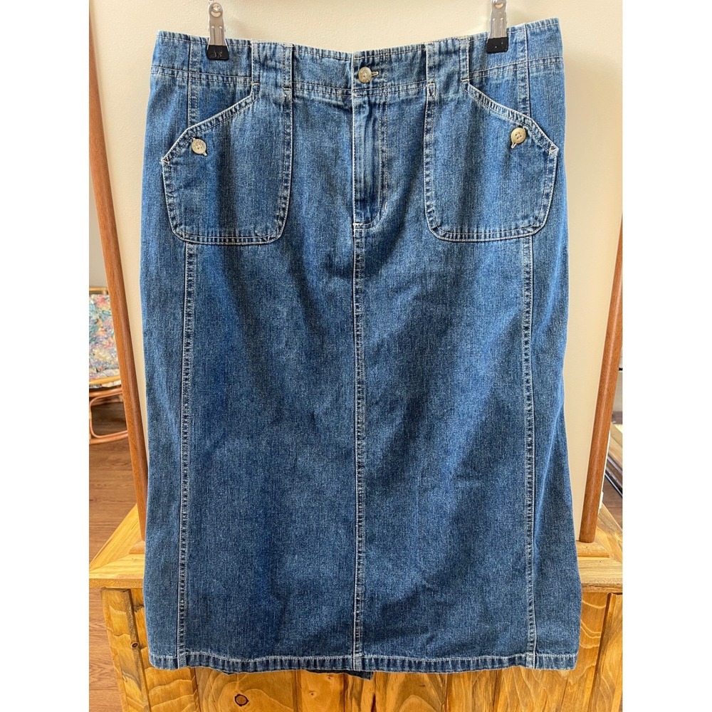 White Stag Denim Midi Skirt Blue Cotton Utility Pocket 14 Petite